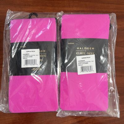 2x NWT Halogen x Atlantic Pacific Opaque Tights in Pink  Size Med 60 Denier